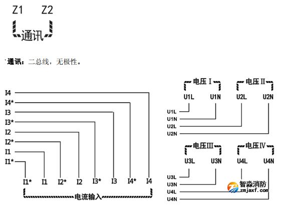 海灣GST-DJ-D44C交流單相電壓電流傳感器（四路電壓、四路電流）安裝接線端子說明