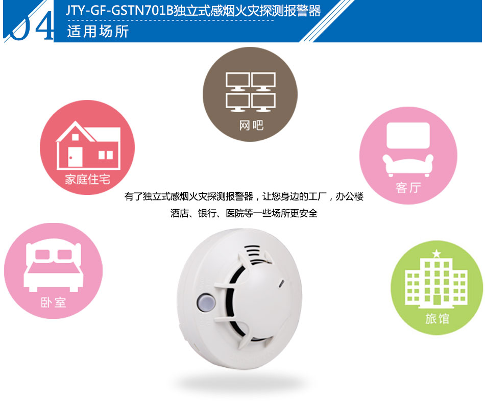 JTY-GF-GSTN701B獨(dú)立式光電感煙火災(zāi)探測(cè)報(bào)警器應(yīng)用場(chǎng)所